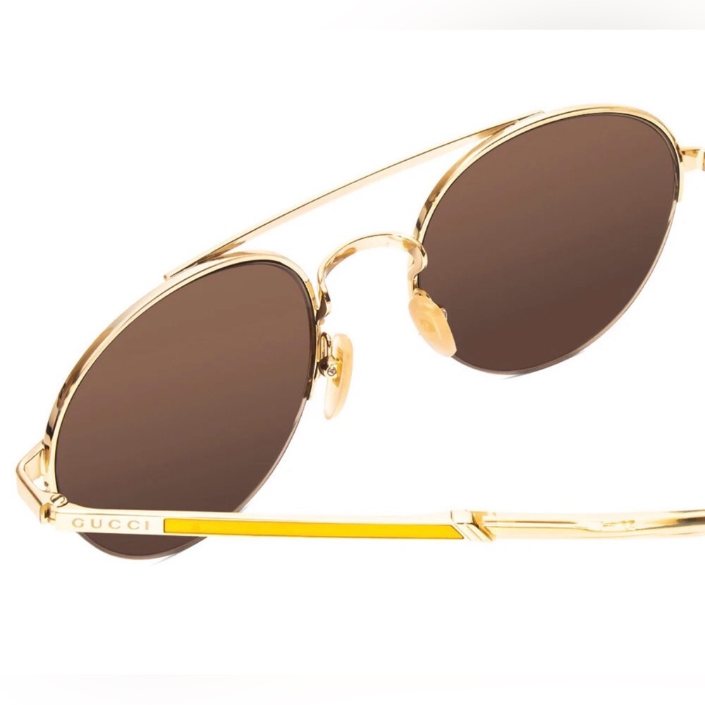 GUCCI Unisex Pilot Sunglasses in Gold & Brown 53mm - GG0984S-002 - Picture 2 of 7